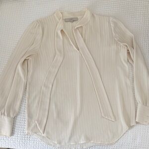 LOFT Ivory Tie-Neck Long Sleeve Blouse